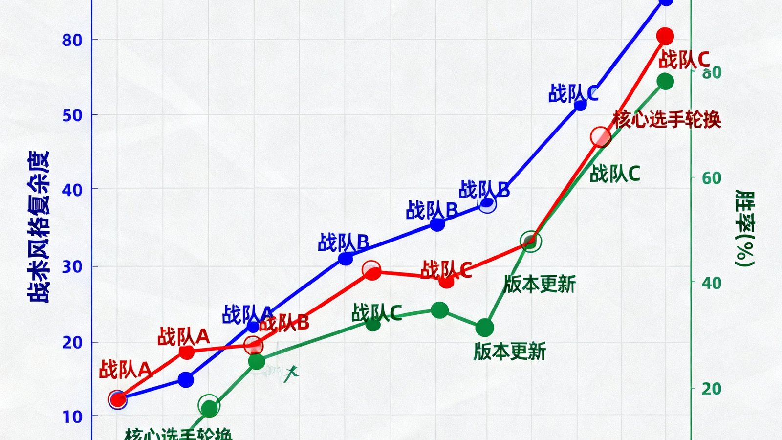 虎扑电竞战术风格进化论分析图表，展示不同战队在赛季中的战术演变轨迹和胜率变化曲线